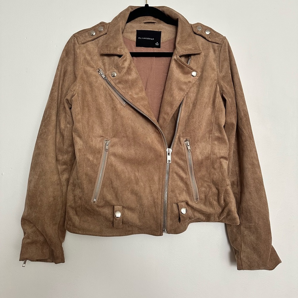 Olivaceous Faux Suede Moto Jacket